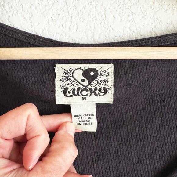 Lucky Brand Womens Thermal Long Sleeve Tee Medium Ombre Cheetah Leopard Y2K - Picture 4 of 7